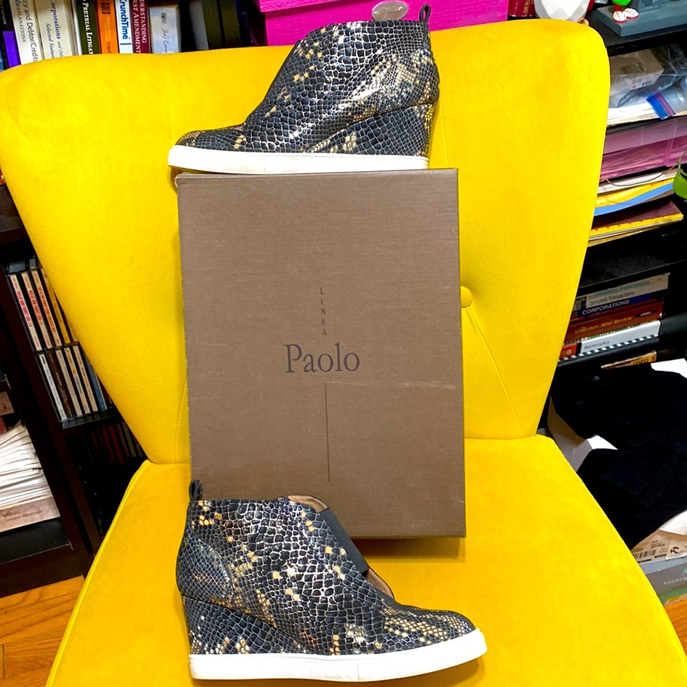 LAST CALL!  Final price!  Paolo snakeskin faux black & gold wedge sneaker shoe.